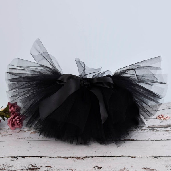 Black Baby Tutu,Baby Girl Fluffy Tutu Skirt,Newborn Photo Props,Baby Birthday Tutu Costume,solid color tulle skirt,Baby Cake Smash