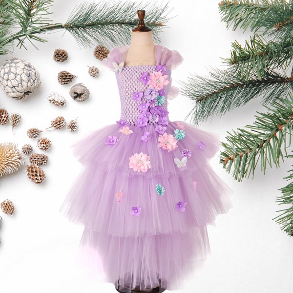 Mädchen Isabella Tutu Kleid,Kids Dress up Kostüm für Encanto Isabella,Party Kleid,Kids Halloween Kostüm,Knöchel Länge Kleider