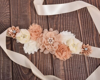 Flower Sash,Fancy Bridal Sash,Flower Girl Sash,Pregnancy Belt, Maternity Sash, Baby Shower party,Wedding Sash,Gender Neutral Belly Sash