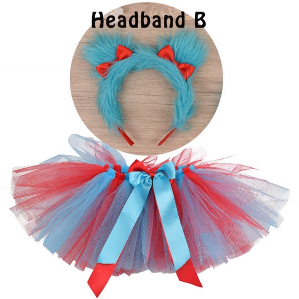 Thing 1 Thing 2 Tutu Kostüm für Mädchen,Dr Seuss Tutu Set,Rot/Türkis Tutu Rock,Feder Stirnband,Feder Handgelenk Manschetten,Kinder Party Kostüm