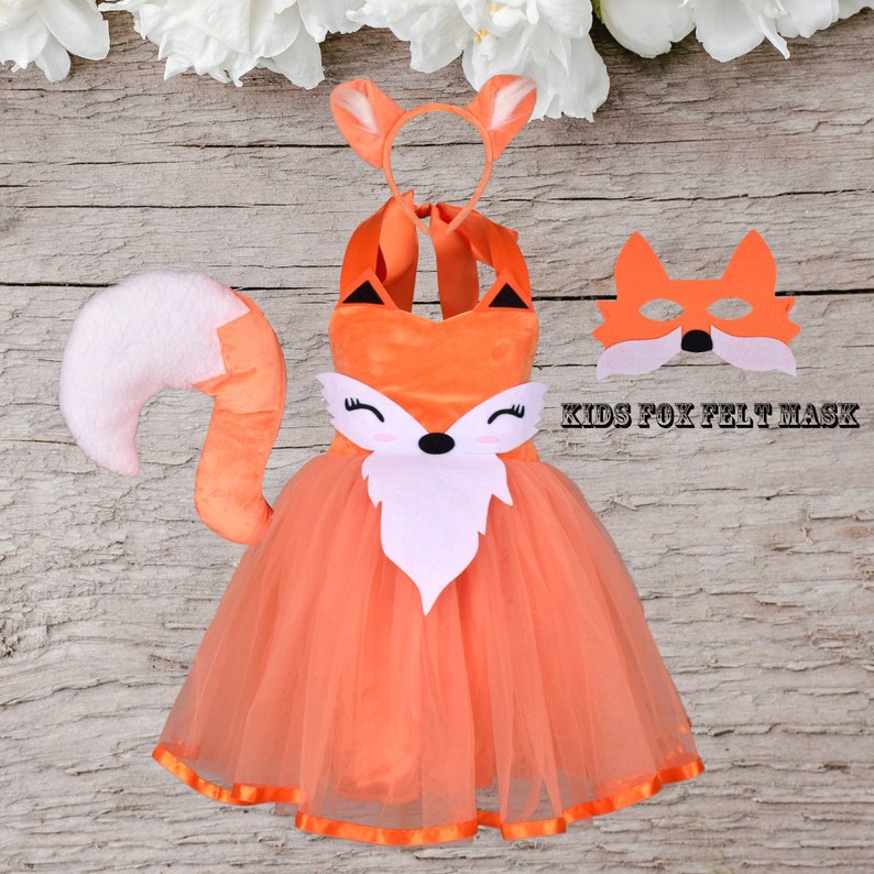 2023 Girls Fox Tutu Dress,Fox Halloween Costume,Kids Party Dress Up Costume,Fox Mask and Ears Tail Set,Woodland Fox Outfit Whole Set