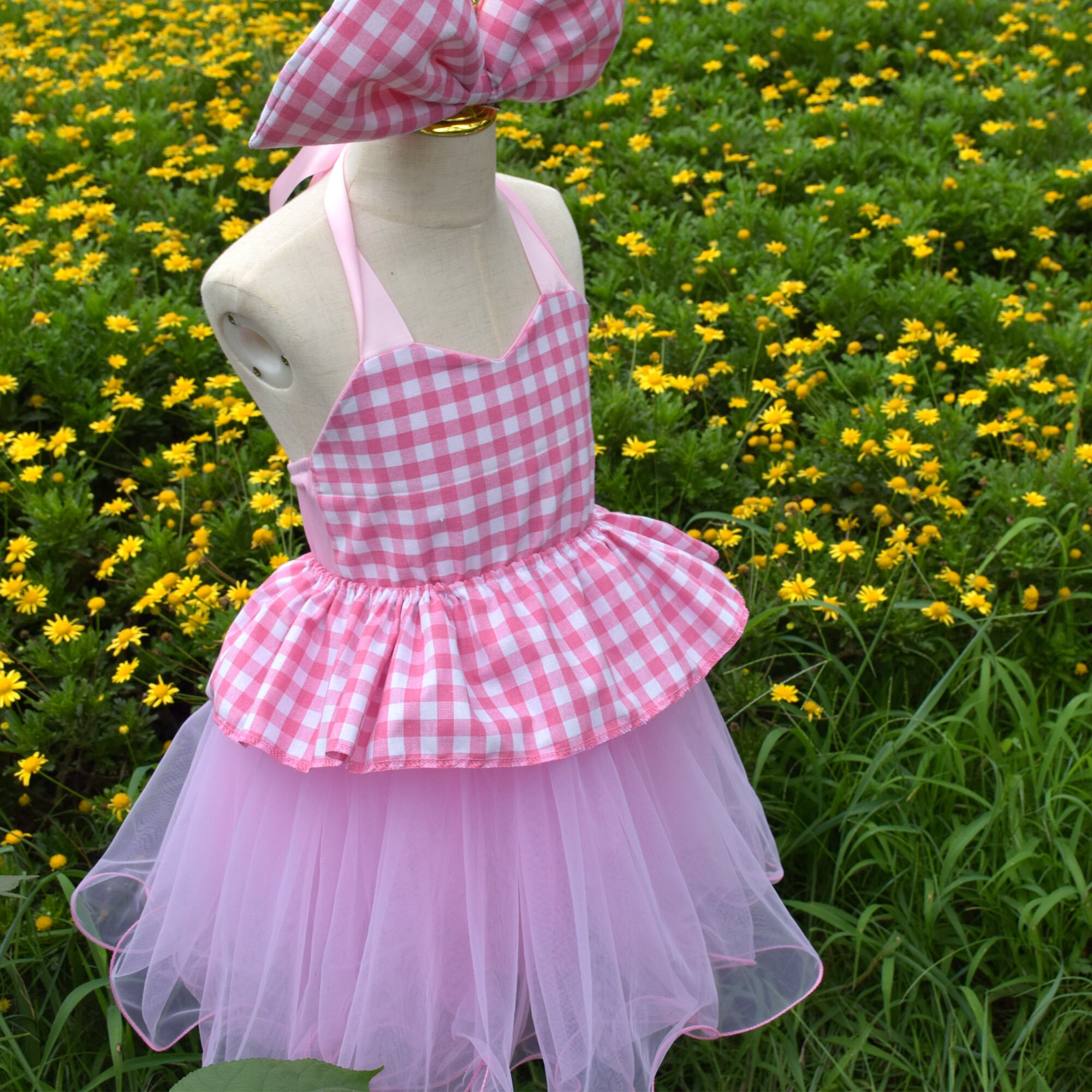 Kids Girls Pink Barbie Costume Princess Party Fancy Dress Tartan Skirt  Outfit