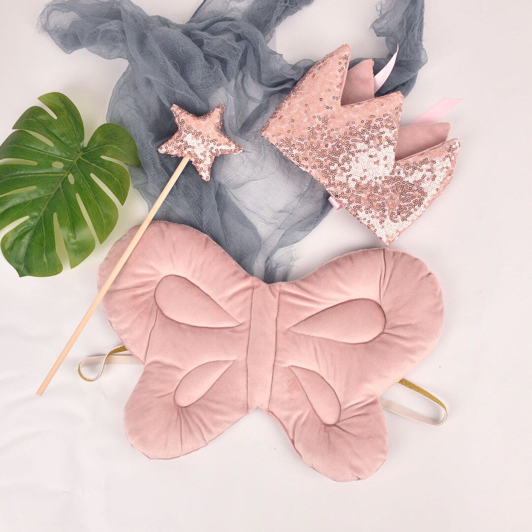 Rose Gold Velvet Butterfly Wings Costume, Fairy Wings, Kids Crown Wands ...