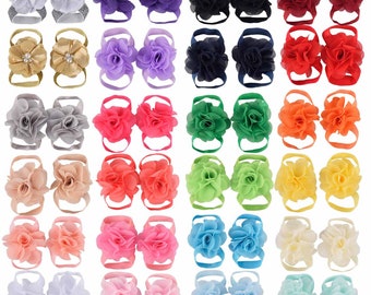 ¡U pick! Baby Flower Barefoot Sandals Shoes,Newborn Sandals,Photo Props,Baby Chiffon Flower Barefoot Sandalias,19 Opciones de color,Regalo Baby Shower