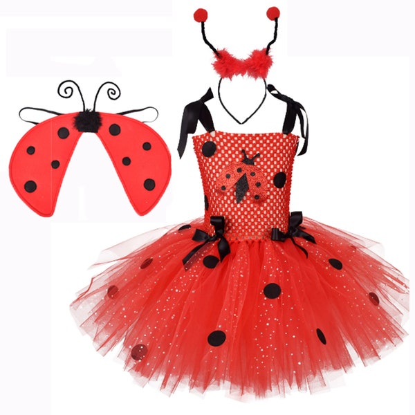 Costume de coccinelle Tutu pour les filles, Robe Tutu de fête d’anniversaire pour enfants, Robe en tulle de coccinelle d’Halloween, Costume d’habillement pour enfants, costume de coccinelle