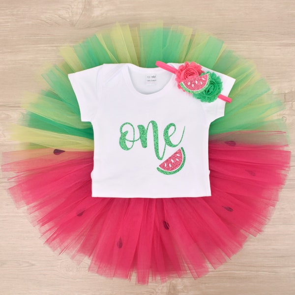 Tenue de tutu d’anniversaire de pastèque, tutu de bébé premier anniversaire, tutu de pastèque de filles de bébé, 1er anniversaire de bébé, smash de gâteau infantile, cadeau personnalisé