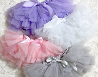 Baby Girls Tutu Jupe, Tenue d’anniversaire de bébé, Nylon tulle doux Tutu Bloomers, Housse de couche, Tutu pour bébé, Housses de couches, Gâteau smash, cadeau d’accessoires photo