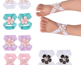 Baby Barefoot Sandals Shoes,Newborn Sandals with Alloy Flower,Photo Props,Baby Girl Flower Barefoot Sandals,Baby Shower Gift