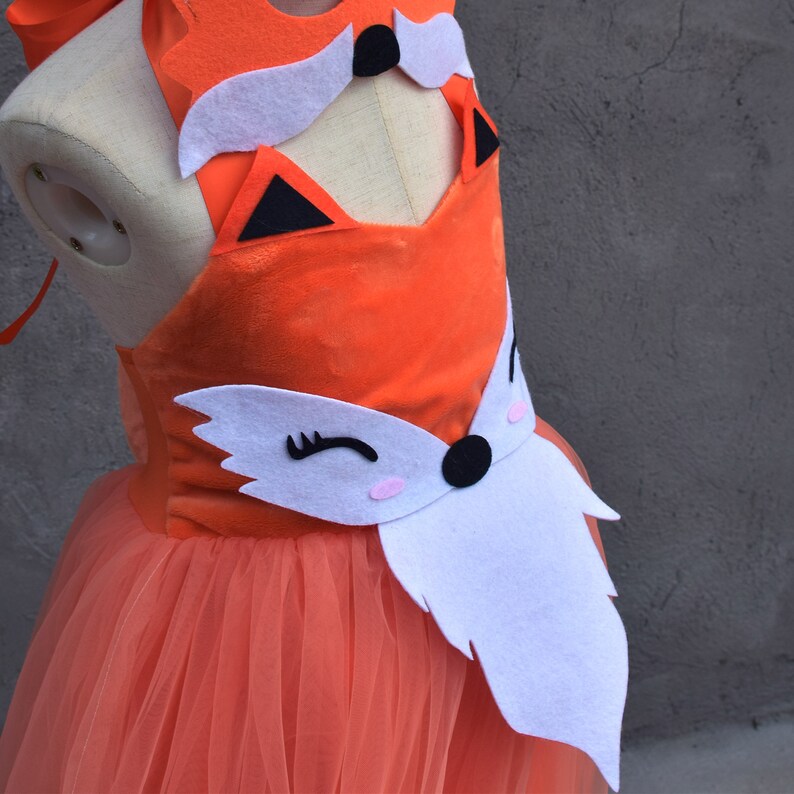 2023 Girls Fox Tutu Dress,Fox Halloween Costume,Kids Party Dress Up Costume,Fox Mask and Ears Tail Set,Woodland Fox Outfit image 7