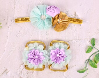 Mermaid Baby Barefoot Sandals Headband Set, Under the Sea Photo Props