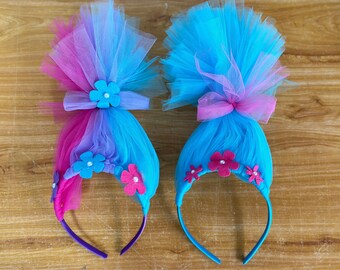 Troll Headband,Kids Birthday Party Tulle Headband,Toddler Headband,Poppy Trolls Headband