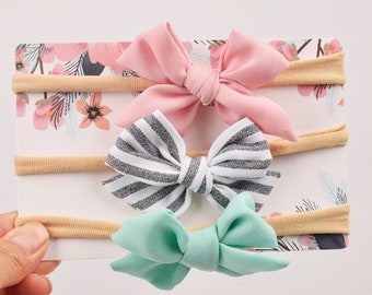 Clearance Set of 3 Hair Bow Baby Headband,Newborn Nylon Headband,Cute Baby Girl Hair Bows,Newborn/Infant Headband,Baby Shower Gift