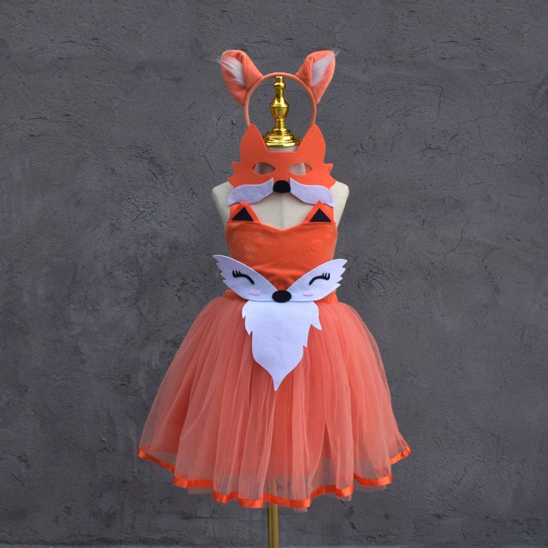 2023 Girls Fox Tutu Dress,Fox Halloween Costume,Kids Party Dress Up Costume,Fox Mask and Ears Tail Set,Woodland Fox Outfit image 4