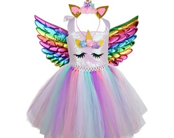 Pastel Unicorn Tutu Dress,Unicorn Birthday Outfit,Unicorn Wings & Headband,Unicorn Dress,Birthday Dress,Unicorn Dress Up Costume