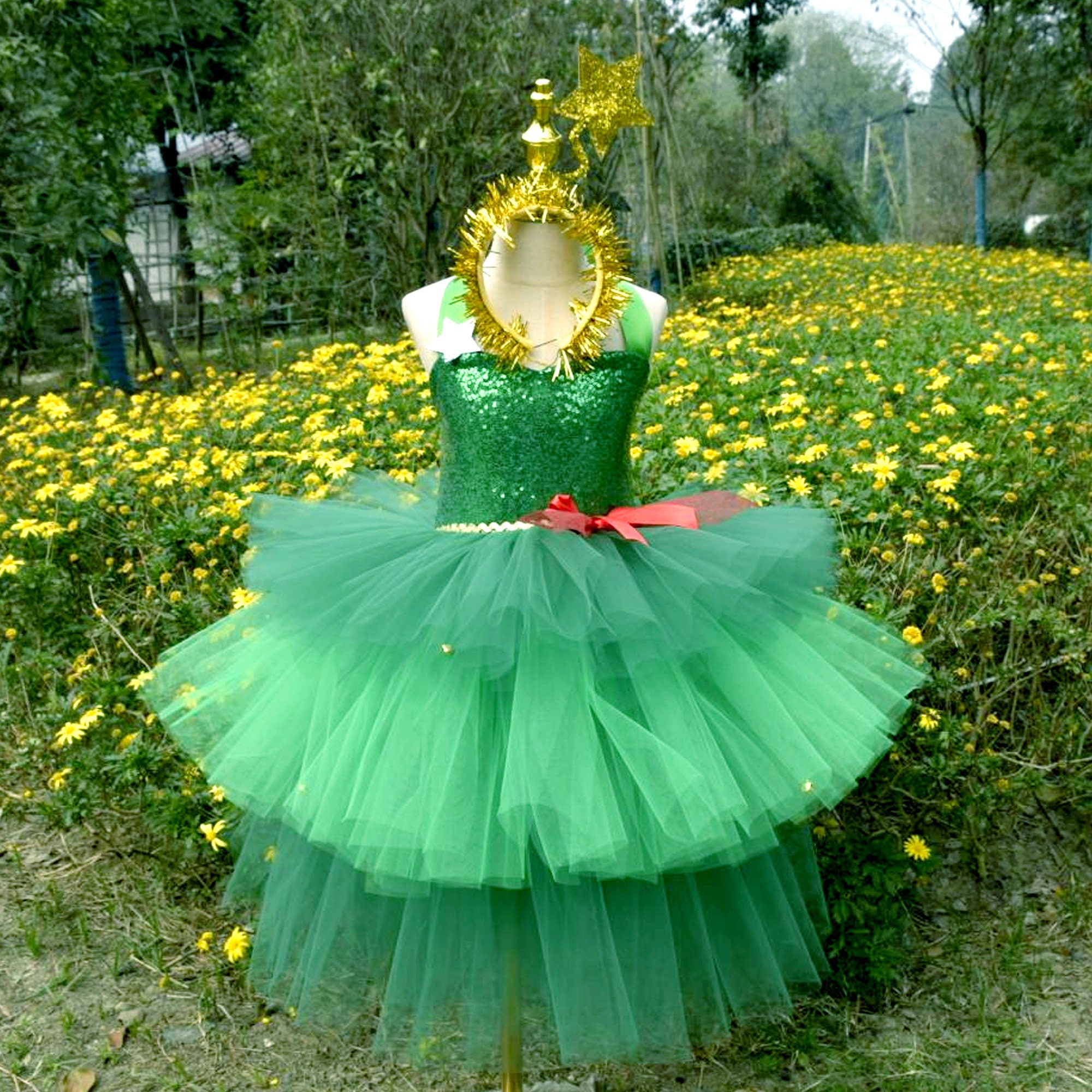 Vestido de arbol de navidad para niña hot sale