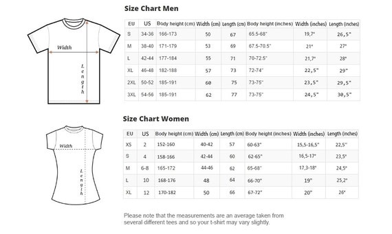 Mens And Womens Shirt Size Chart