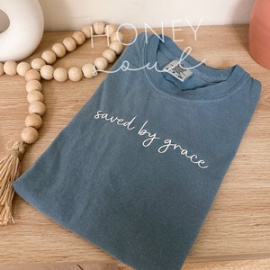Embroidered saved by grace Tee | embroidery tshirt | Christian apparel | Christian Tshirt | Embroidered Christian tee | Gift Idea Under 25