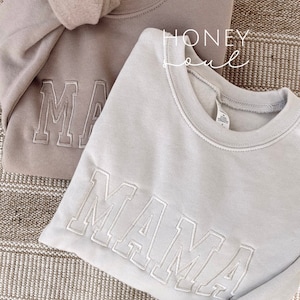 Neutral Embroidered MAMA Sweatshirt Embroidered MAMA Pullover Gifts for Mom Mom Style Cozy Lounge Wear lightweight Sweatshirt image 8