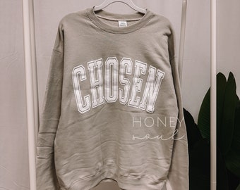 Chosen Puff Sweatshirt SAND || Christian Apparel || faith based crewneck || Chosen Puff Print Crewneck