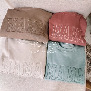 Neutral Embroidered MAMA Sweatshirt || Embroidered MAMA Pullover || Gifts for Mom || Mom Style || Cozy Lounge Wear || lightweight Sweatshirt