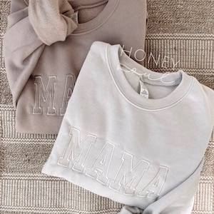 Neutral Embroidered MAMA Sweatshirt || Embroidered MAMA Pullover || Gifts for Mom || Mom Style || Cozy Lounge Wear || lightweight Sweatshirt