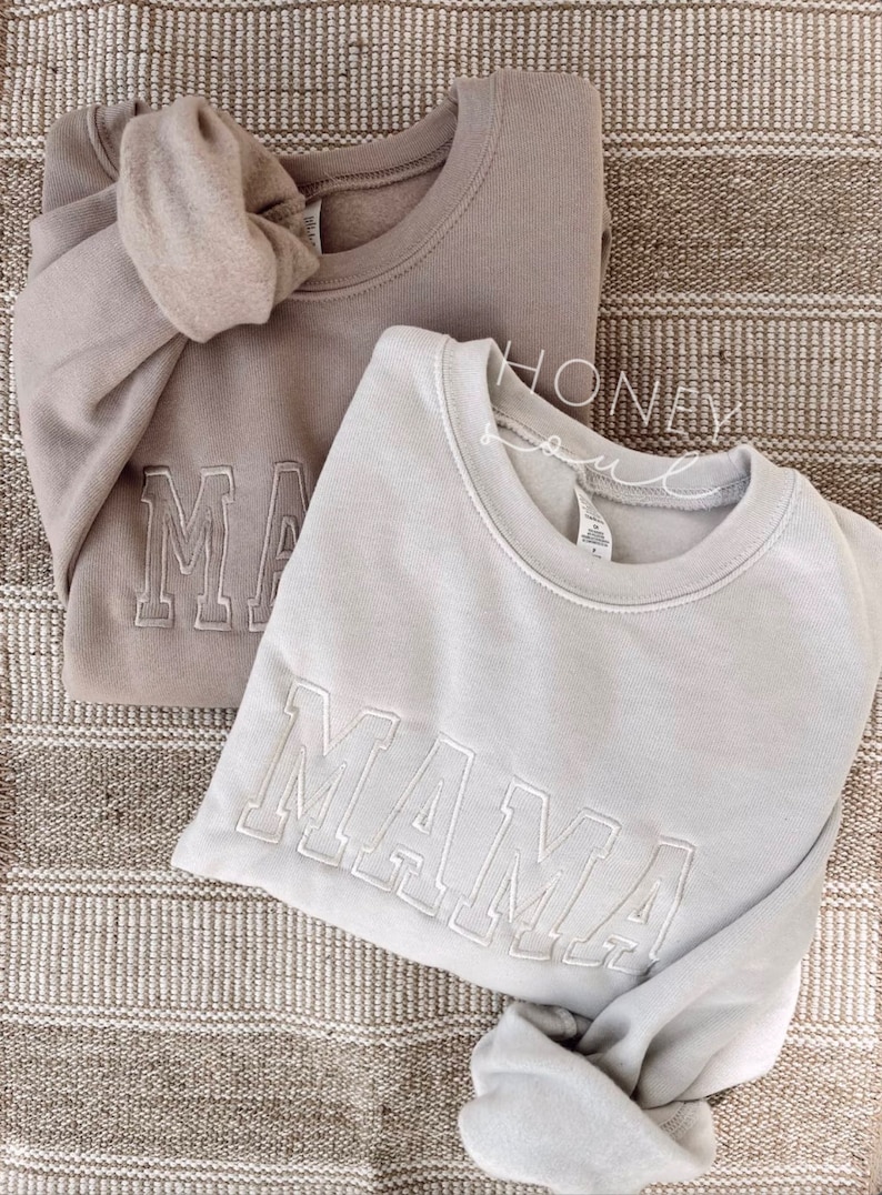 Neutral Embroidered MAMA Sweatshirt Embroidered MAMA Pullover Gifts for Mom Mom Style Cozy Lounge Wear lightweight Sweatshirt image 1