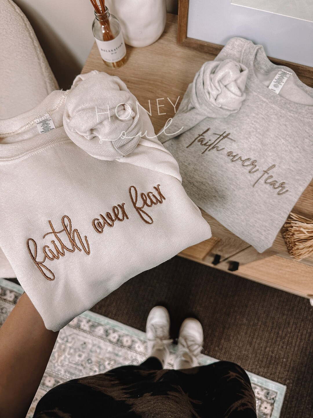 Embroidered Faith Over Fear Solid Sweatshirt Christian Apparel