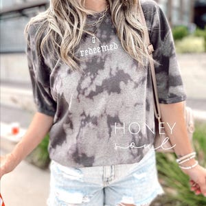 Embroidered redeemed reverse Dyed TShirt || Embroidered Reverse Dyed Tee || Christian TShirt || Bleach Dyed Tee || Christian Tee