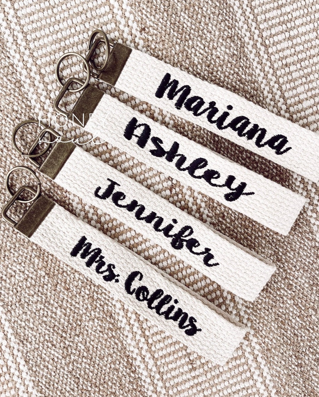 Custom Name Embroidered Key Fobs Name Keychain Etsy
