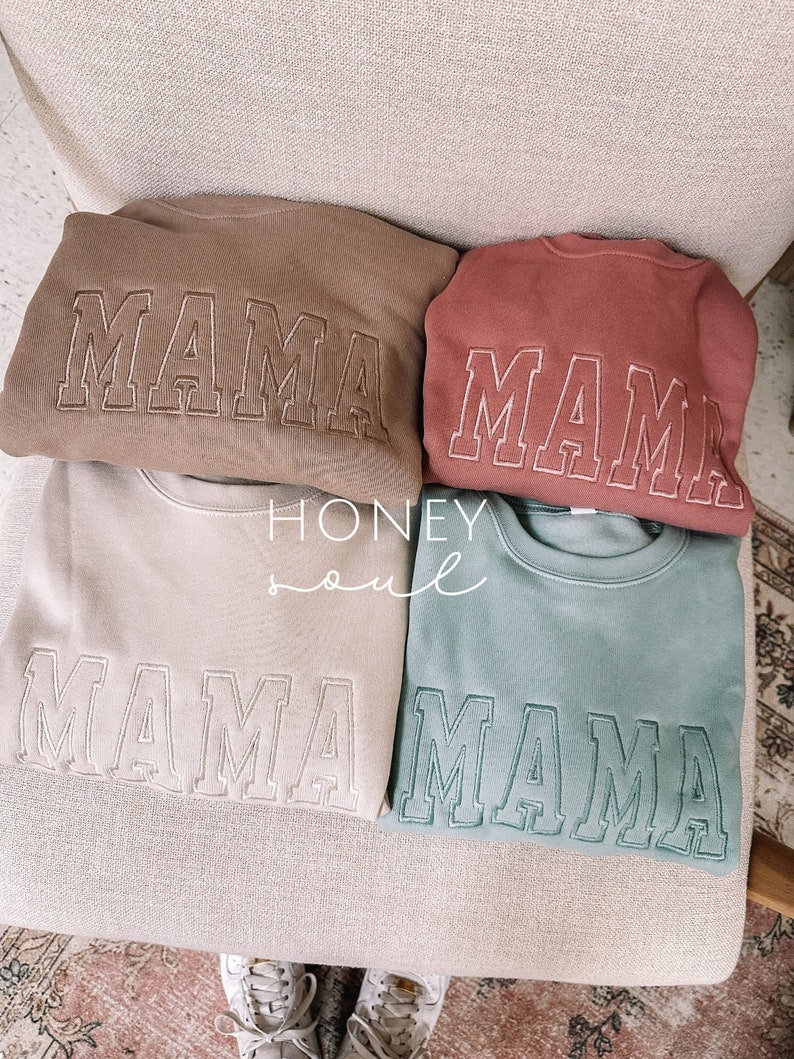 Neutral Embroidered MAMA Sweatshirt Embroidered MAMA Pullover Gifts for Mom Mom Style Cozy Lounge Wear lightweight Sweatshirt image 3