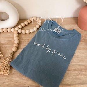 Embroidered saved by grace Tee | embroidery tshirt | Christian apparel | Christian Tshirt | Embroidered Christian tee | Gift Idea Under 25