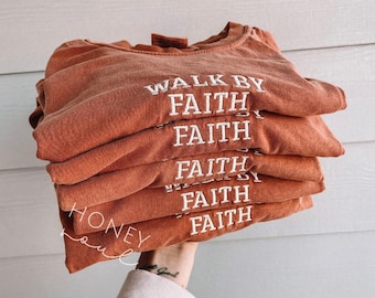 Embroidered walk by faith Tee | walk by faith tshirt | Christian apparel | Christian Tshirt | Embroidered Christian tee