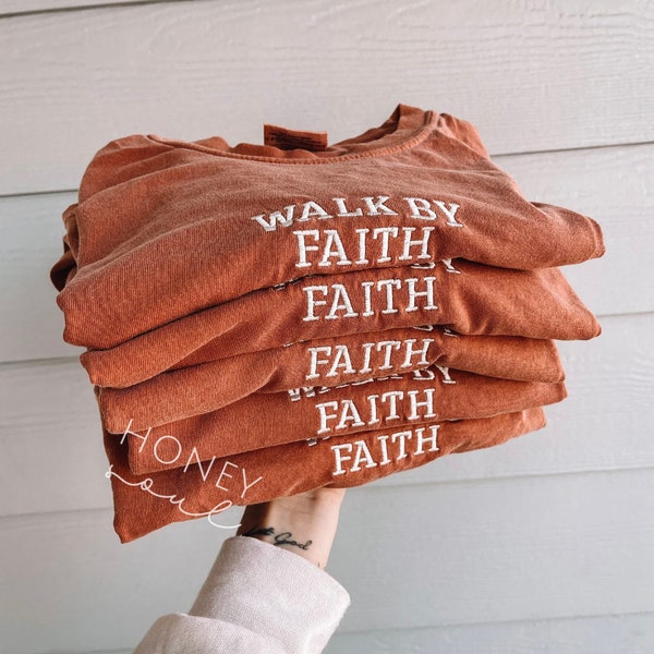 Embroidered walk by faith Tee | walk by faith tshirt | Christian apparel | Christian Tshirt | Embroidered Christian tee