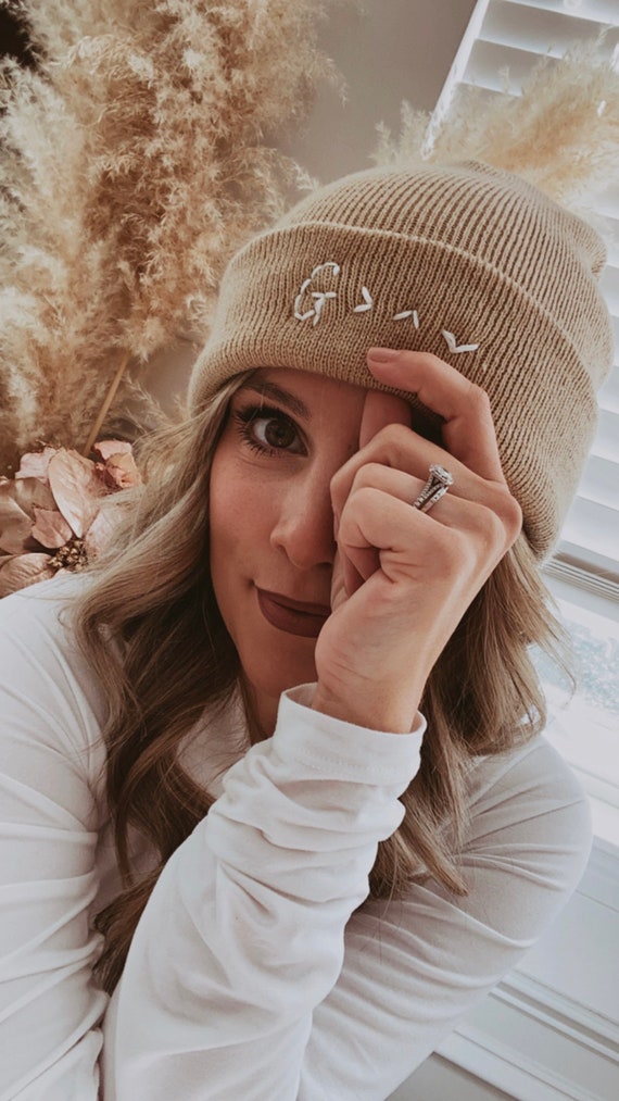 Smiley Embroidered Knit Beanie Smile 