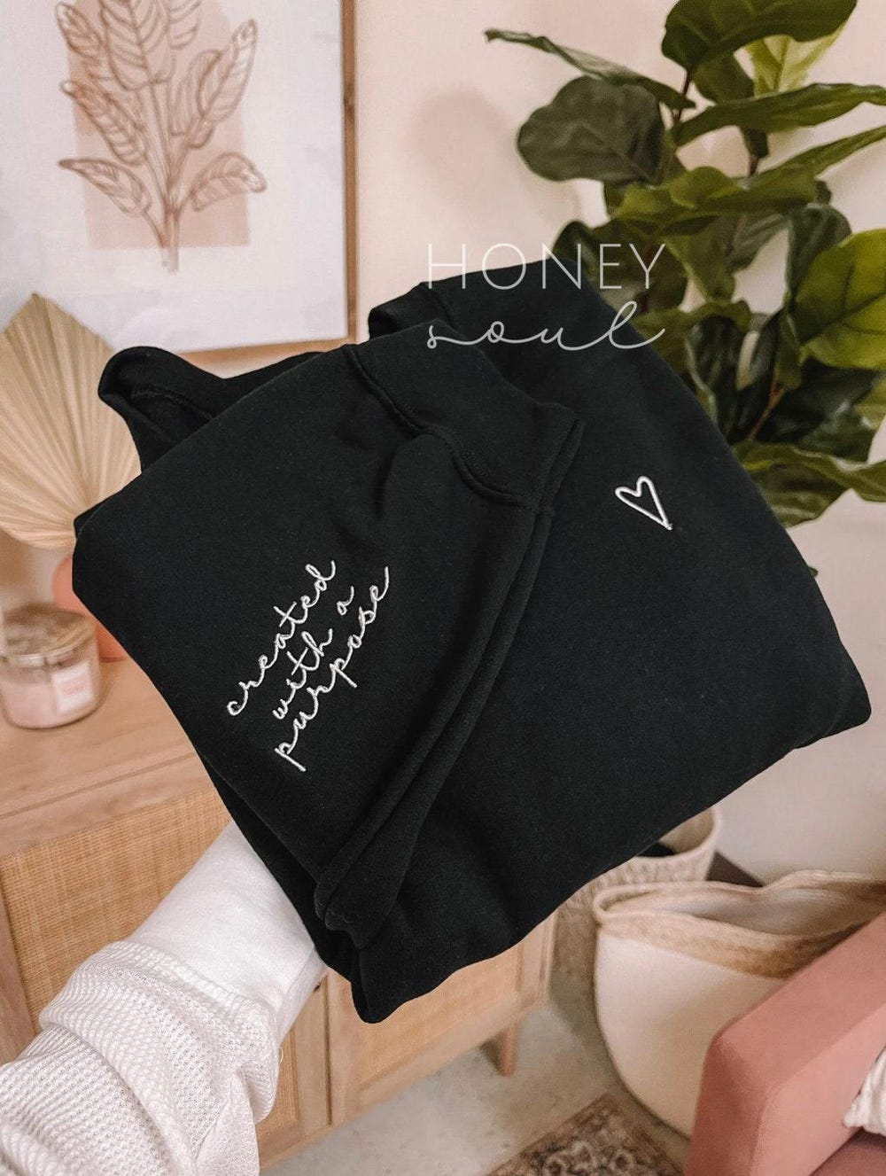 Aesthetic Sweatshirt Created With A Purpose Embroidered Sweatshirt || Embroidered Sleeve Sweatshirt || Faith Sweatshirt || Christian Sweatshirt || Embroidered Christian Sweatshirt Unisex Style Teerealmstore