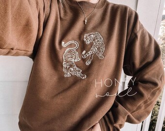 Embroidered Tigers Sweatshirt || Double Tigers Crewneck || Fun Sweatshirt || Cute Sweatshirt || trendy Crewneck || Fall Apparel