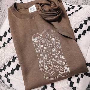 Embroidered Cowgirl Boots Sweatshirt || Boots Crewneck || Cowgirl boots Sweatshirt || trendy Crewneck || Faith based apparel