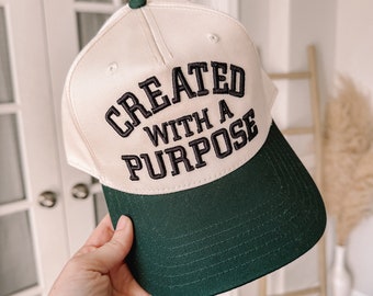 Embroidered Puff Created with a Purpose Trucker Hat || Christian Hat || Faith Apparel || Embroidered Trucker Cap || Jesus hat || Summer Hats