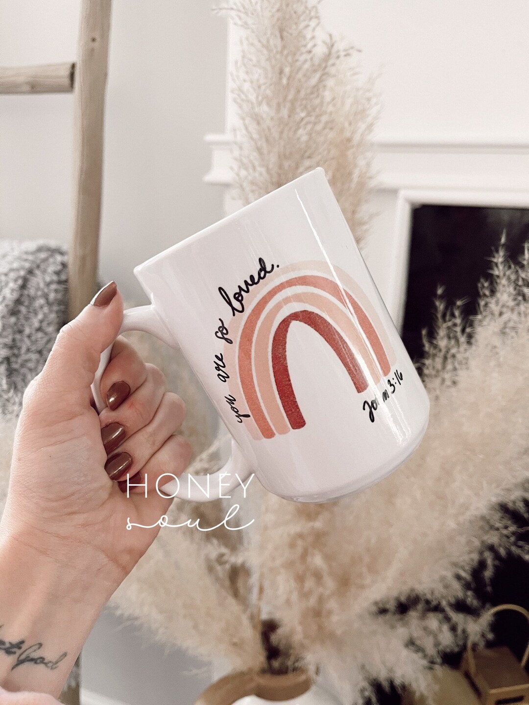 You Are so Loved Boho Rainbow 15 Oz Coffee Mug Christian Etsy