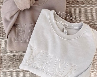 Neutral Embroidered MAMA Sweatshirt || Embroidered MAMA Pullover || Gifts for Mom || Mom Style || Cozy Lounge Wear || lightweight Sweatshirt
