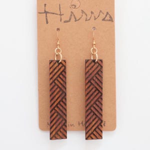 Handmade Lauhala Koa Wood Earrings, 14K Gold Filled Hooks