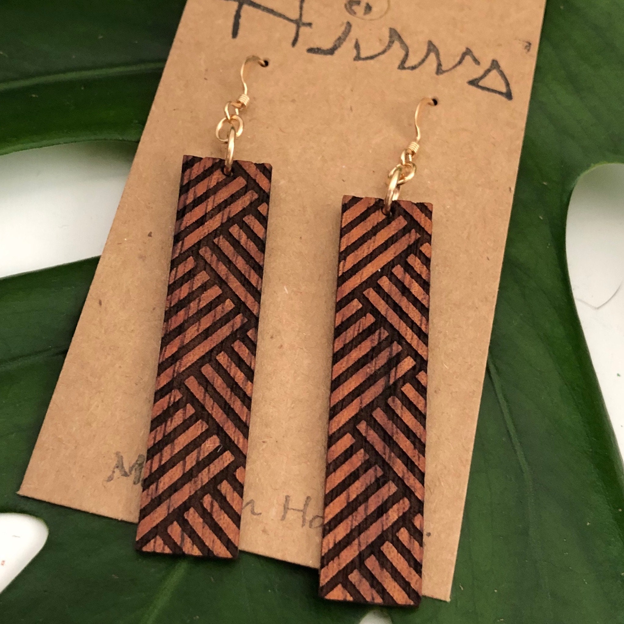 Lauhala Hawaiian Koa Wood Earring 14K Gold Filled Earrings