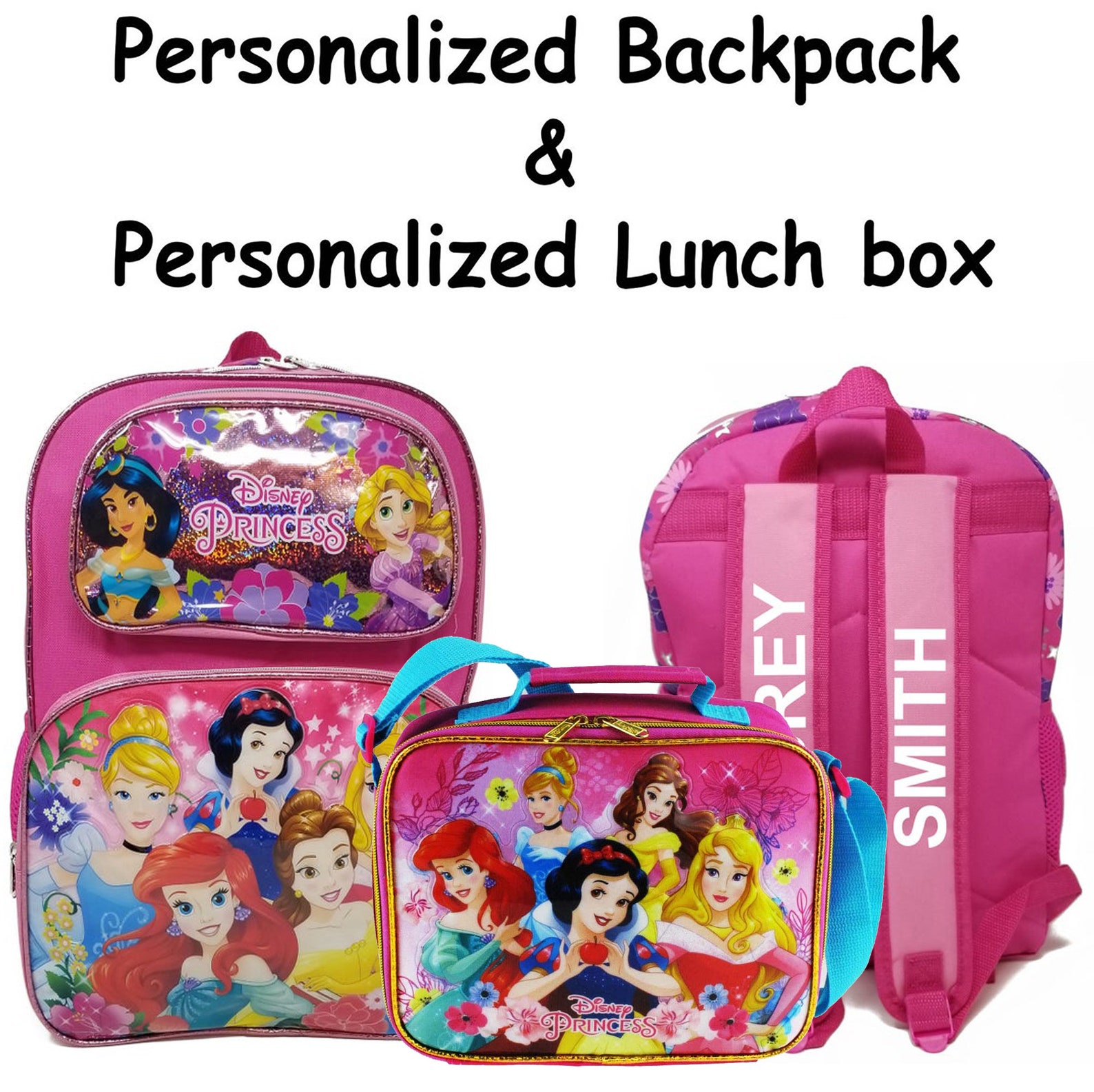 W33 Personalized Disney Princesses backpack and lunch box set Etsy