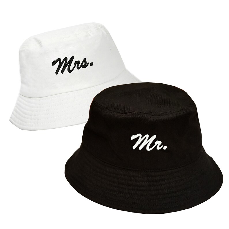 100 Cotton Bucket Hat 2 sets of Mr. & Mrs. embroidered on the Etsy