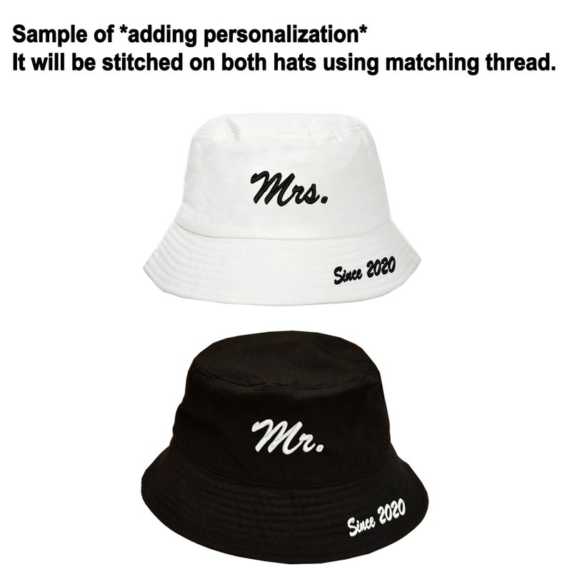 100 Cotton Bucket Hat 2 sets of Mr. & Mrs. embroidered on the Etsy