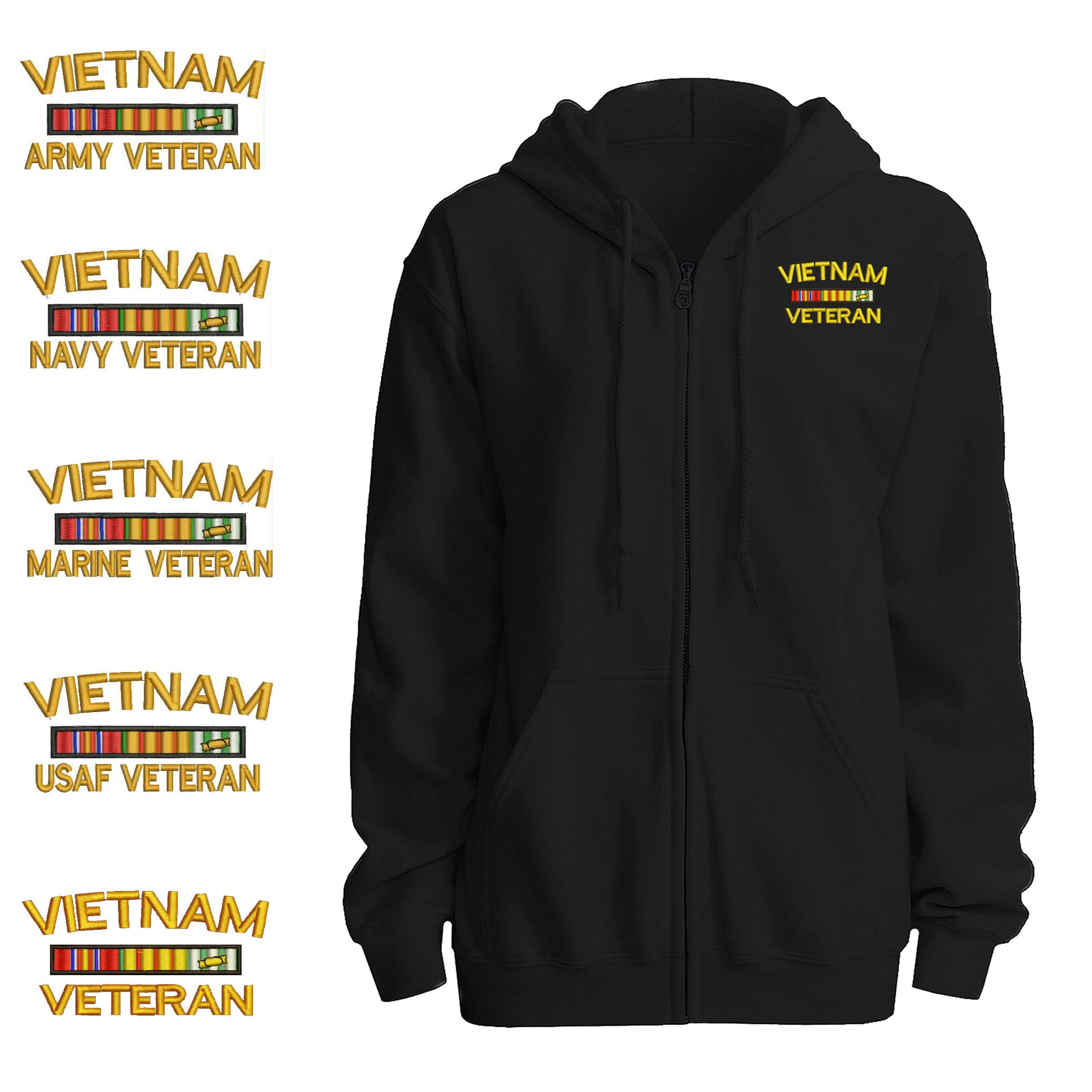 Embroidered Black Zip up Hoodie Vietnam veteran Vietnam | Etsy