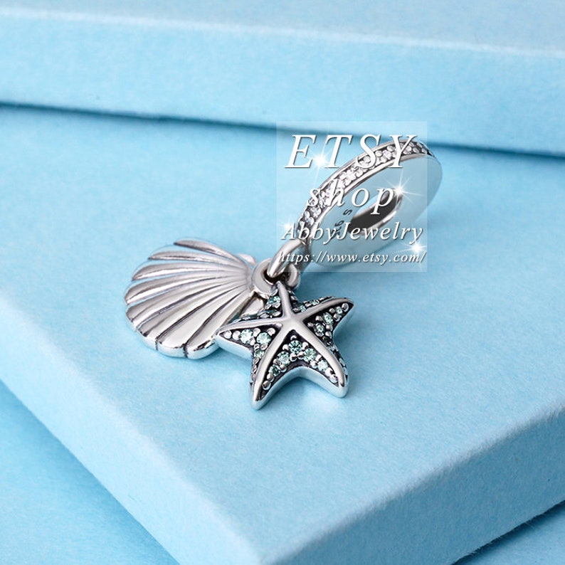 Abby Jewelry 925 Sterling Silver Starfish Sea Shell Frosty Mint Clear CZ Dangle Beads Bracelet For Woman Charm Bracelet Jewelry Making