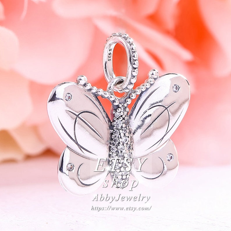 Abby Jewelry S925 Sterling Silver Butterfly With Clear CZ Pendant Dangle Charms Beads For Woman European Charms Bracelet Jewelry Making