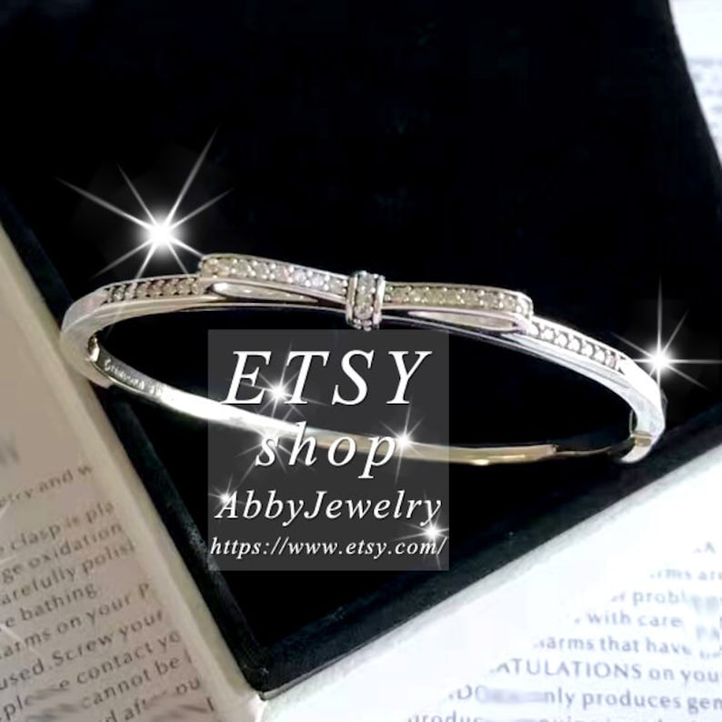 Abby Jewelry S925 Sterling Silver Sparkling Bow Clear CZ Charm Bangle Fit European Dora DIY Charm Beads