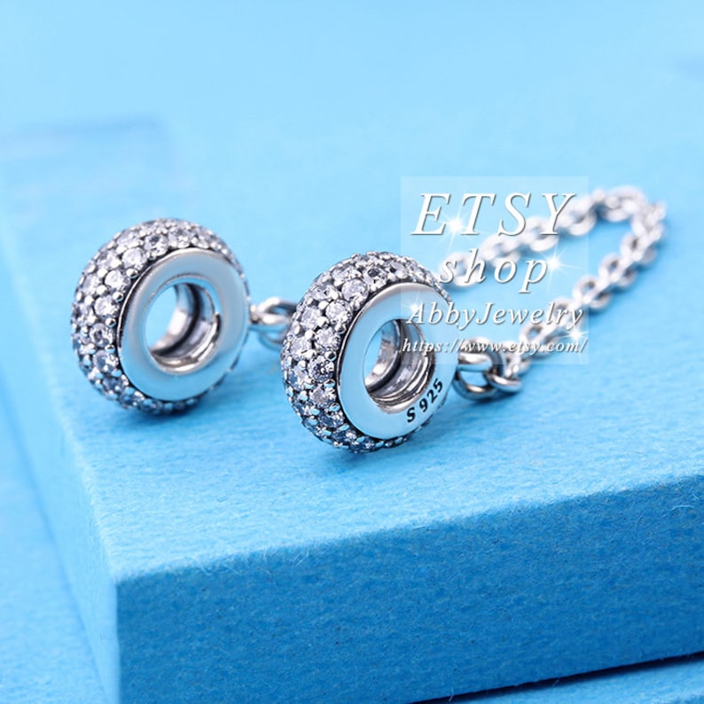 Abby Jewelry 925 Sterling Silver Pave Inspiration With CZ Safet Chain Charm Bead Fits European Dora DIY Bracelets Necklaces